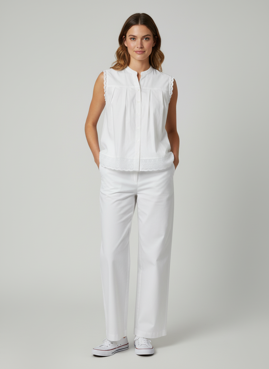 Lace Embellished Pleated Top