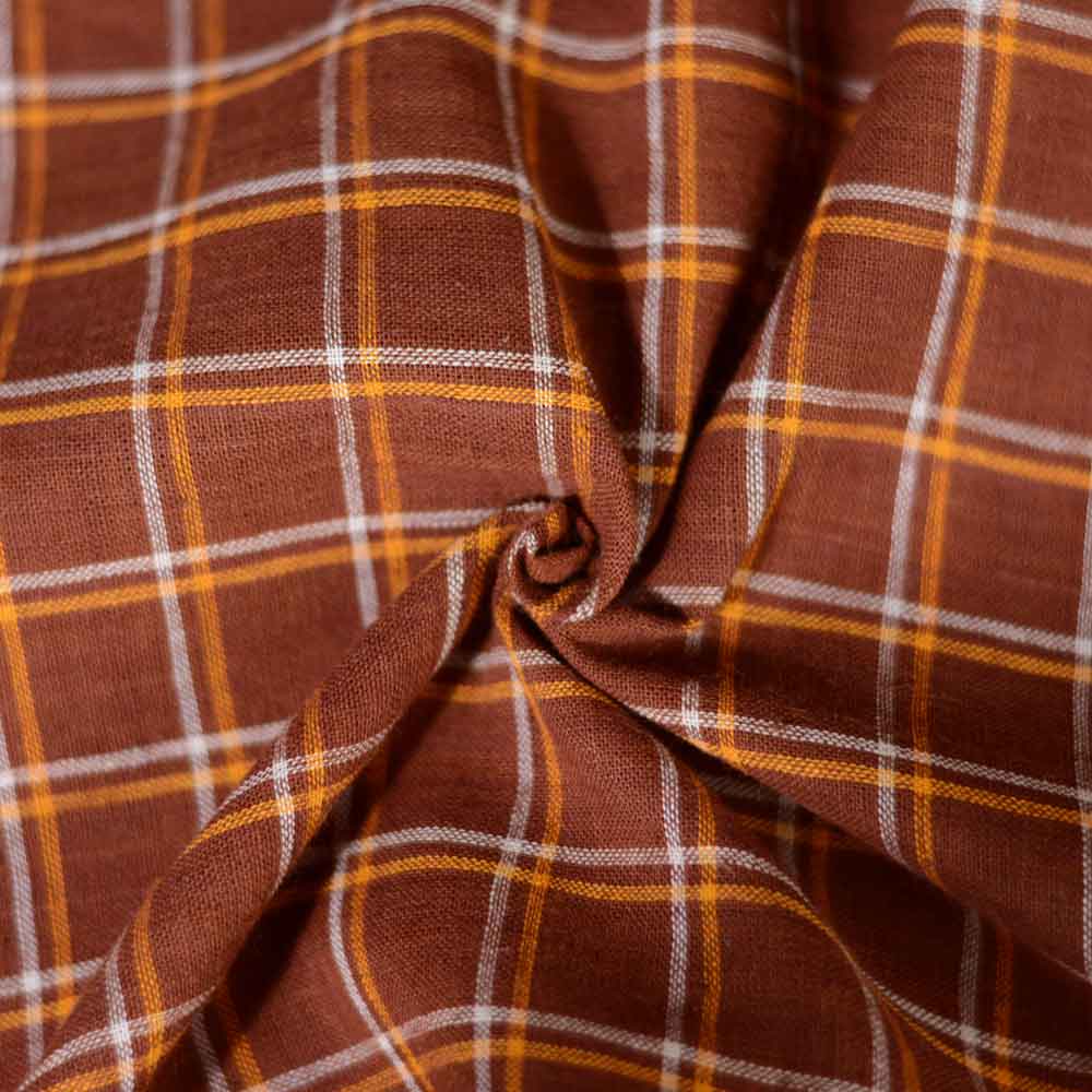 Check Brown Pure Cotton 98 GSM Handwoven Fabric