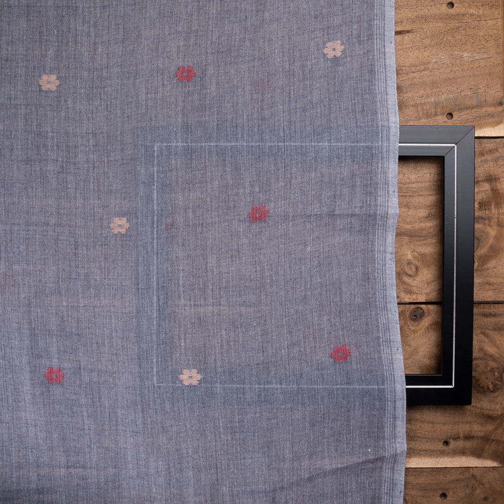 FLORAL GREY JAMDANI PURE COTTON 56 GSM HANDWOVEN FABRIC