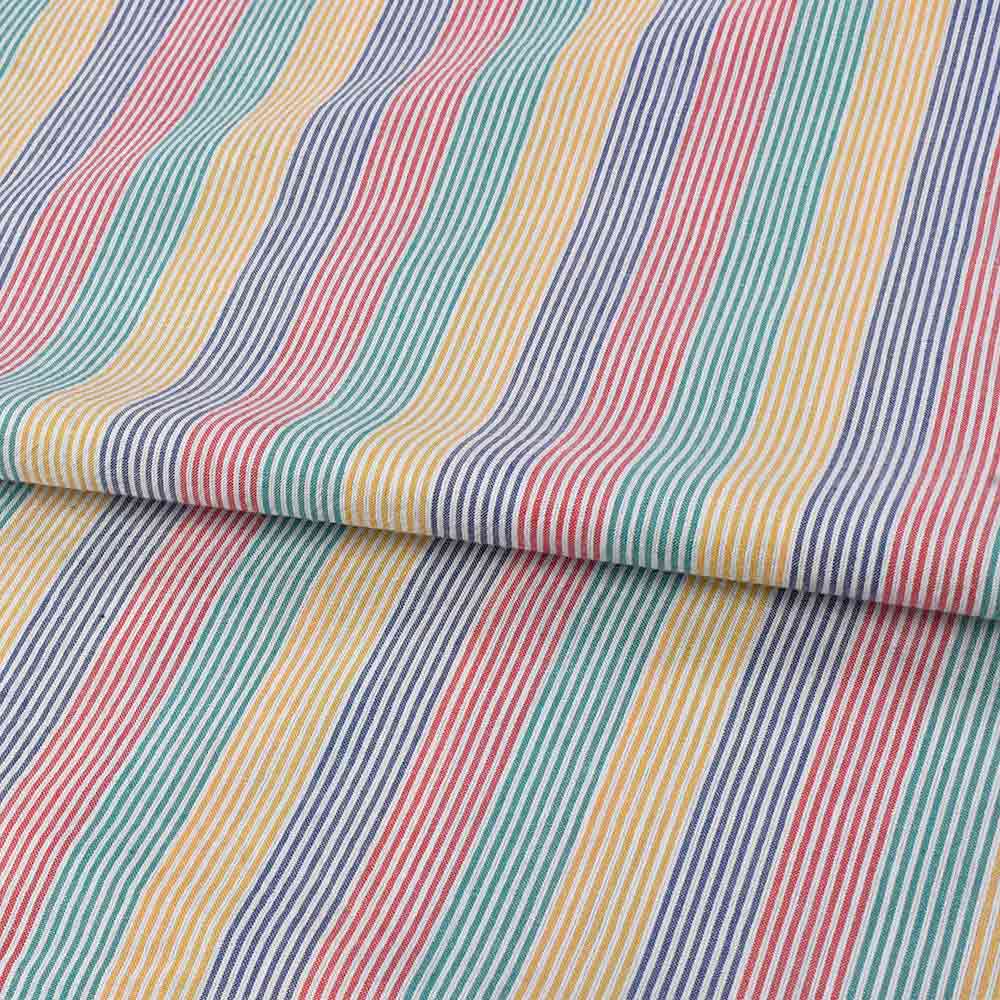 STRIPE MULTICOLOR PURE COTTON 74 GSM HANDWOVEN FABRIC