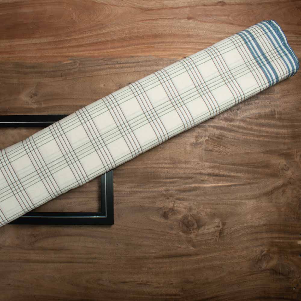 Check White Blue Pure Cotton 100 GSM Handwoven Fabric 631