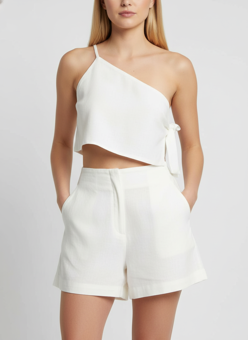 Asymmetric Tied Top & Shorts Co-ord Set