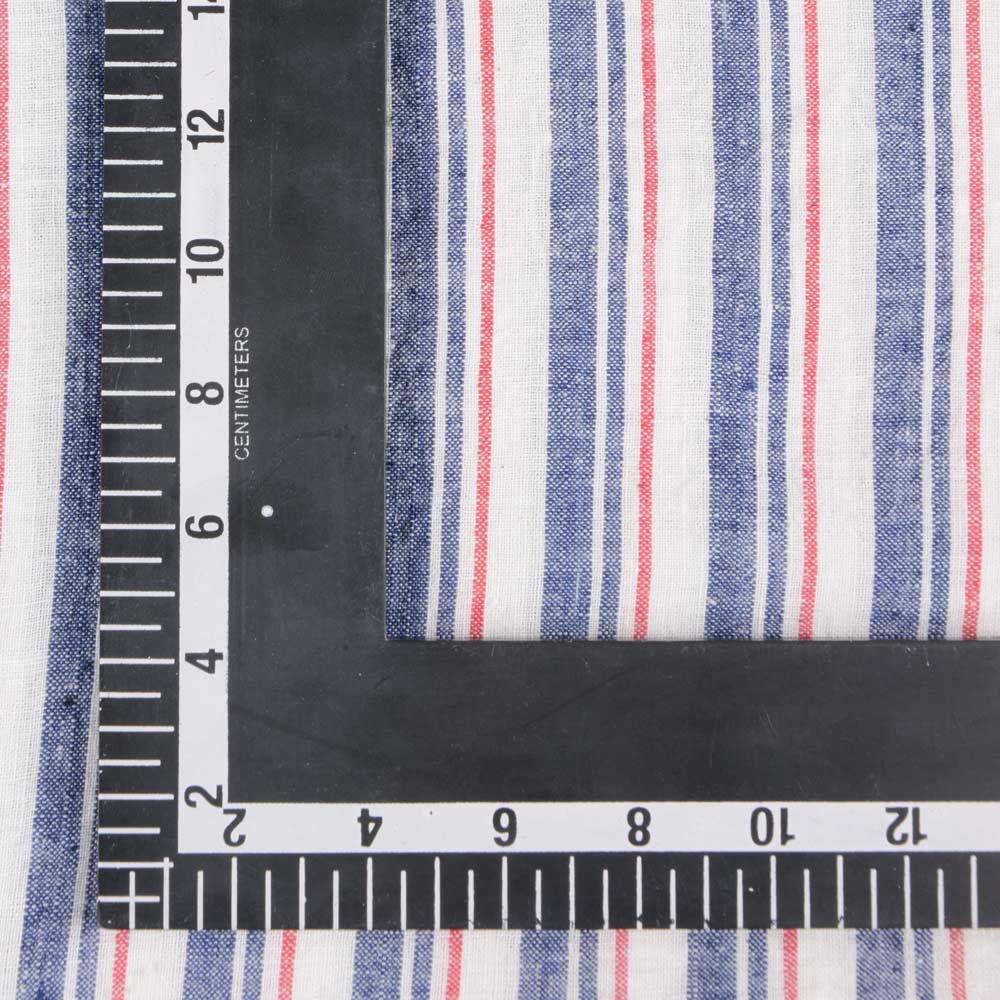 STRIPE BLUE WHITE & RED KHADI FABRIC - 112 GSM HANDSPUN & HANDWOVEN