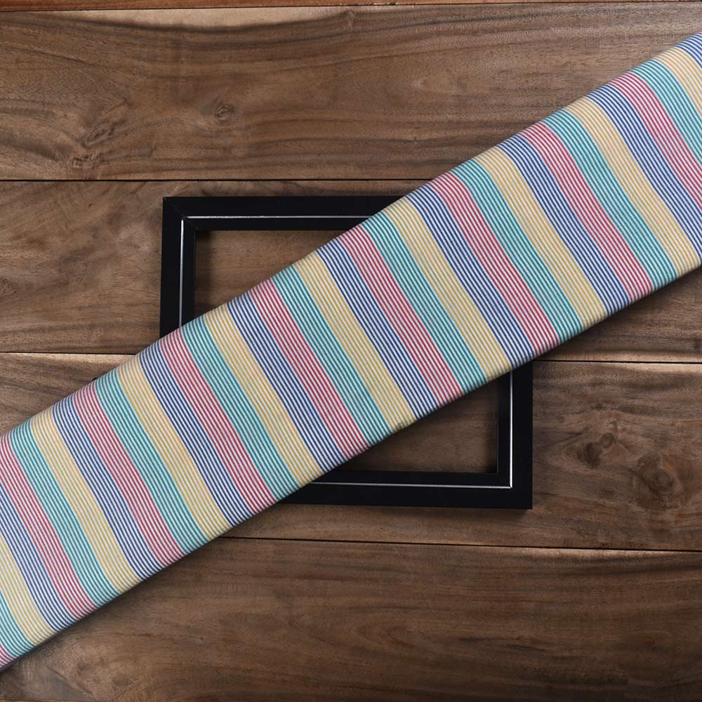 Stripe Multicolor Pure Cotton 74 GSM Handwoven Fabric
