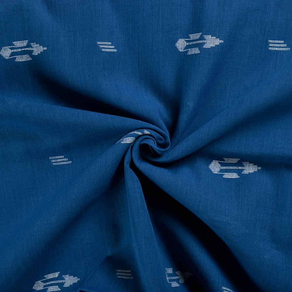 Geometric Blue Jamdani Pure Cotton 64 GSM Handwoven Fabric