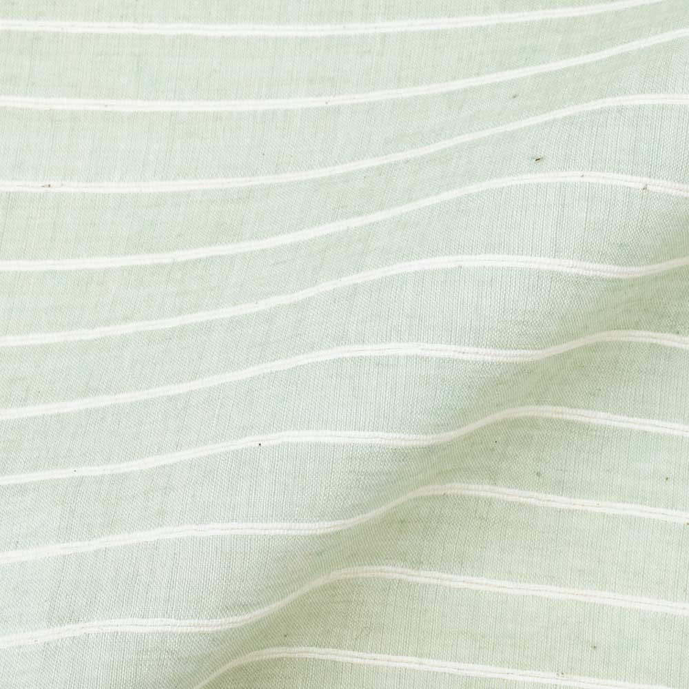 Stripe Light Green & White Pure Cotton 65 GSM Handwoven Fabric