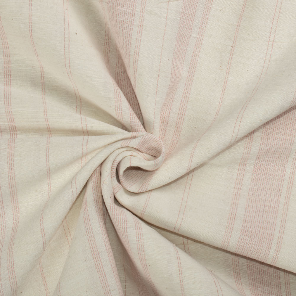 Stripe White Pink Pure Khadi 100 GSM Handwoven Fabric 