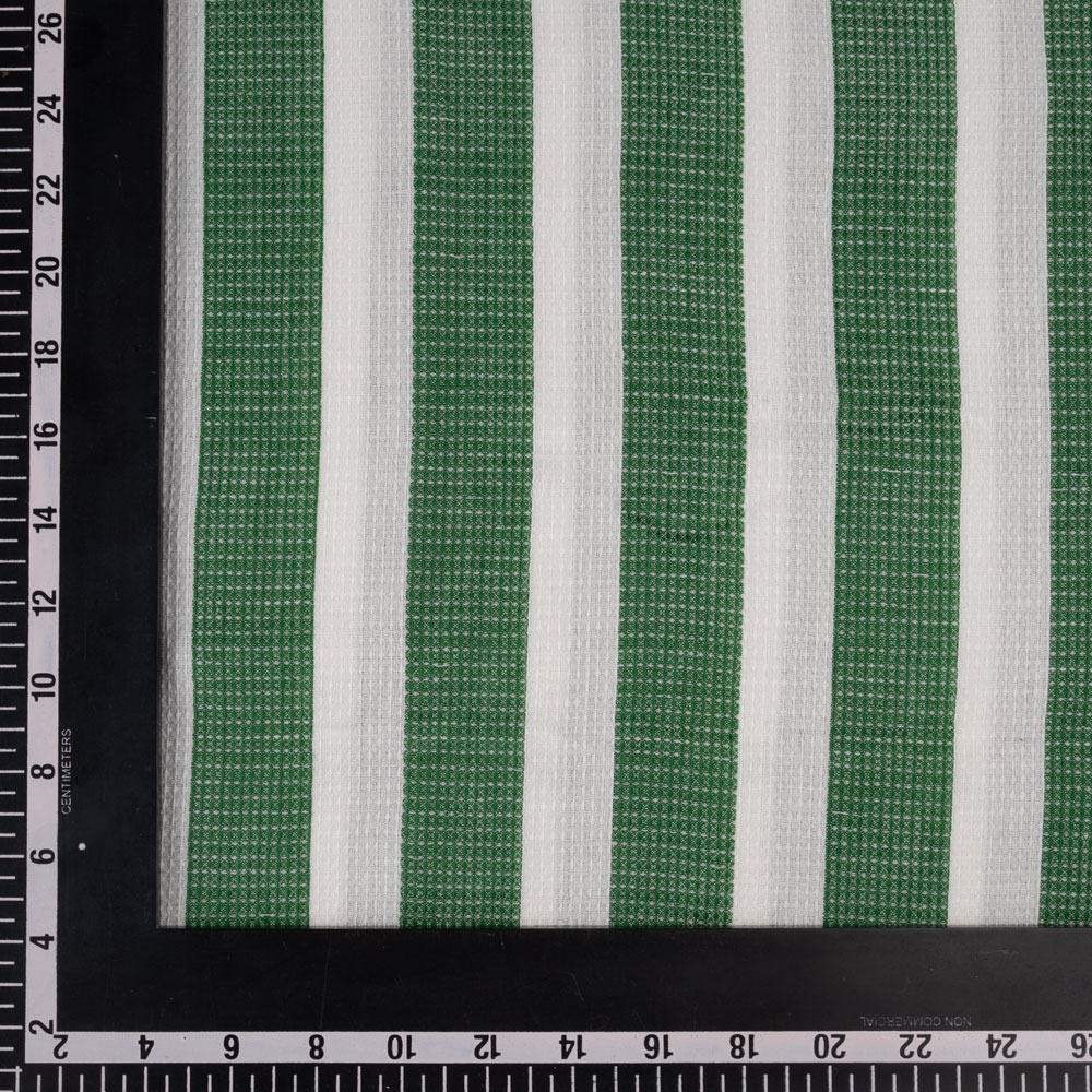 STRIPE GREEN & WHITE HONEYCOMB WEAVE PURE COTTON 105 GSM  FABRIC