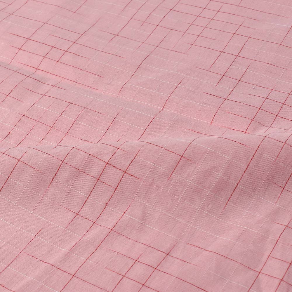 CHECK RED PINK YARN TIE DYE PURE COTTON 60 GSM HANDWOVEN FABRIC