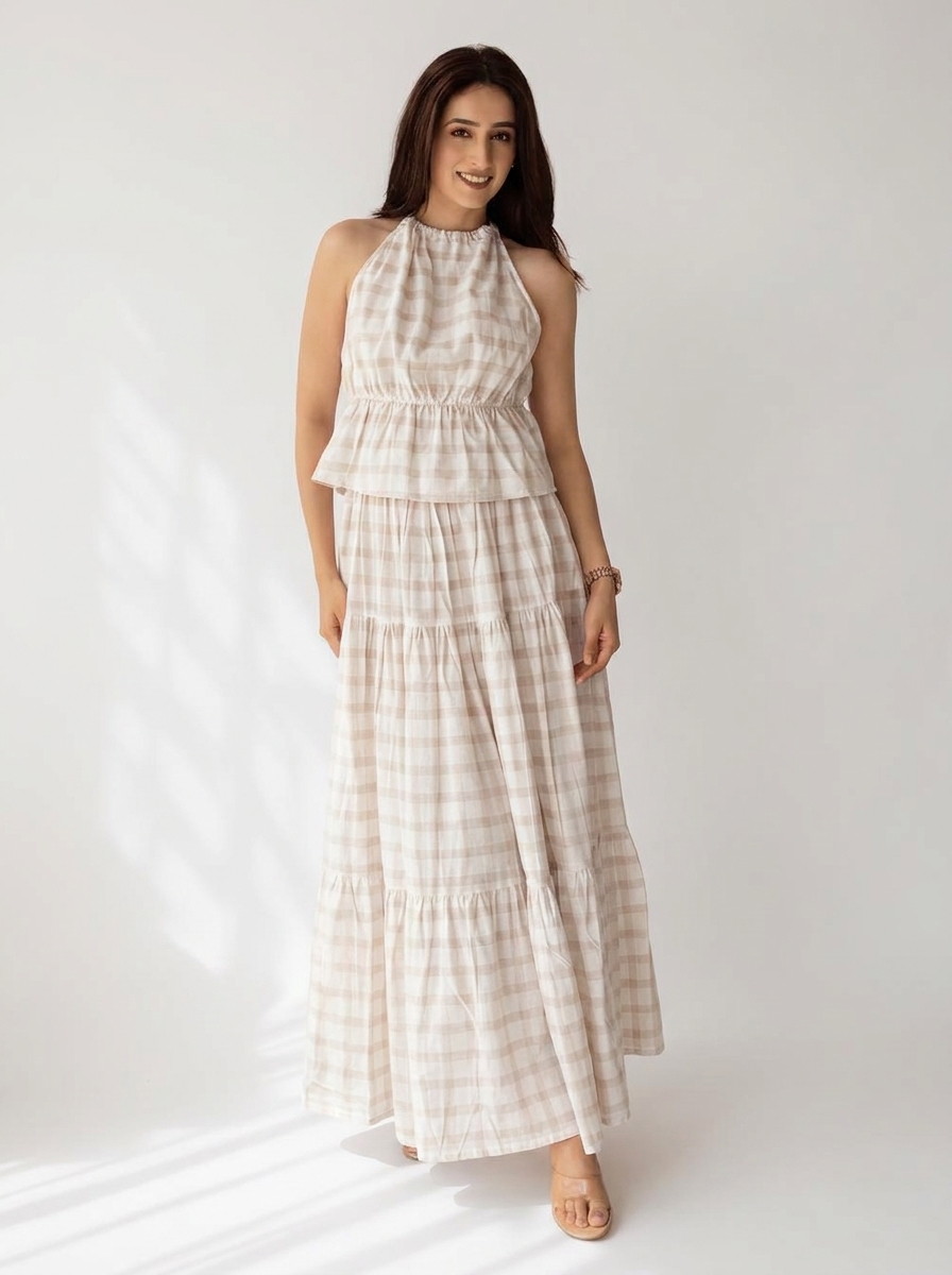 Halter Neck Gathered Top & Tiered Gathered Skirt Co-ord Set