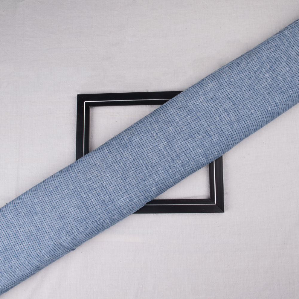 Pinstripe Blue Pure Cotton 118 GSM Handwoven Fabric