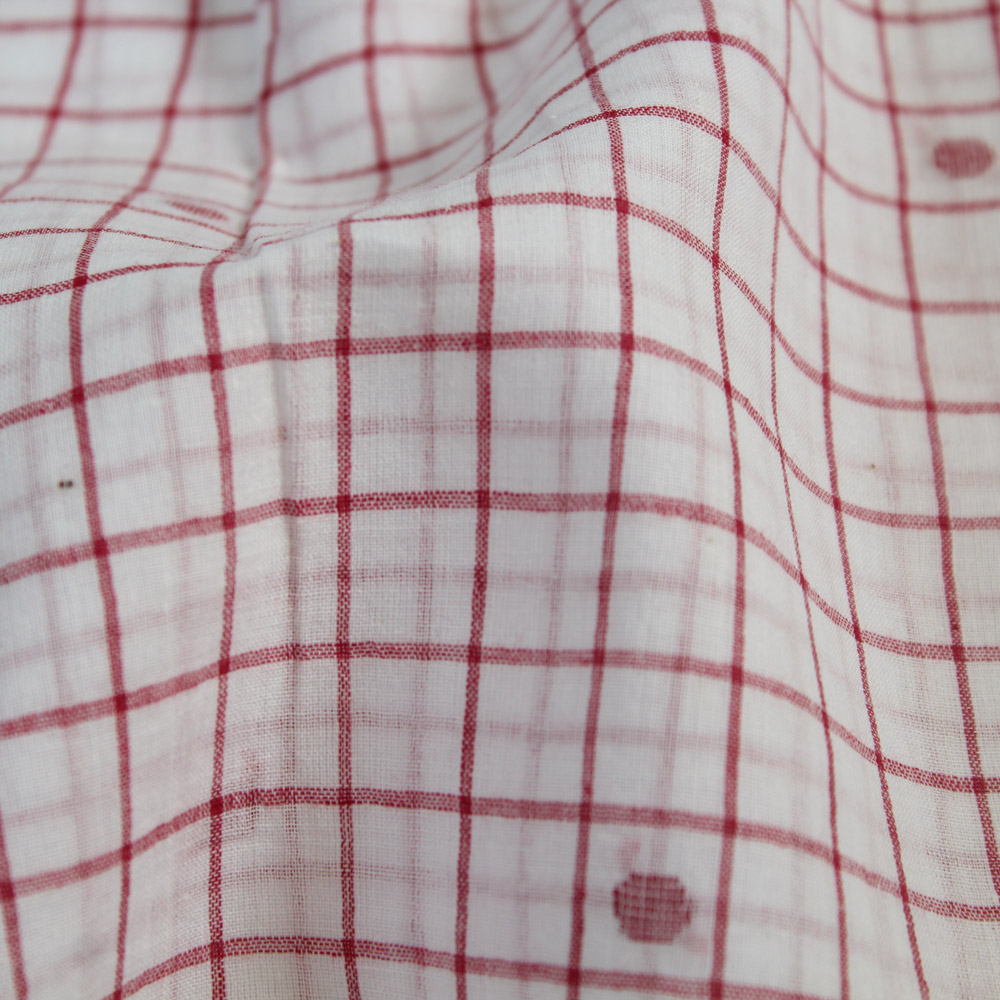 Geometric Check Cream & Red Jamdani Pure Cotton 55 GSM Fabric 19