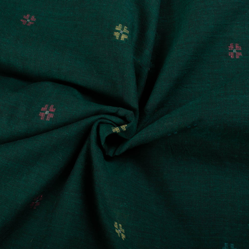 Green Base Geometric Pure Cotton 60 GSM Handwoven Jamdani Fabric