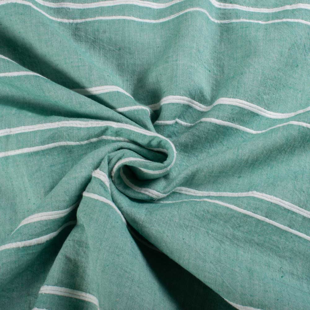 Extra Weft See Green & White Stripe Pure Cotton 150 GSM Handwoven Fabric