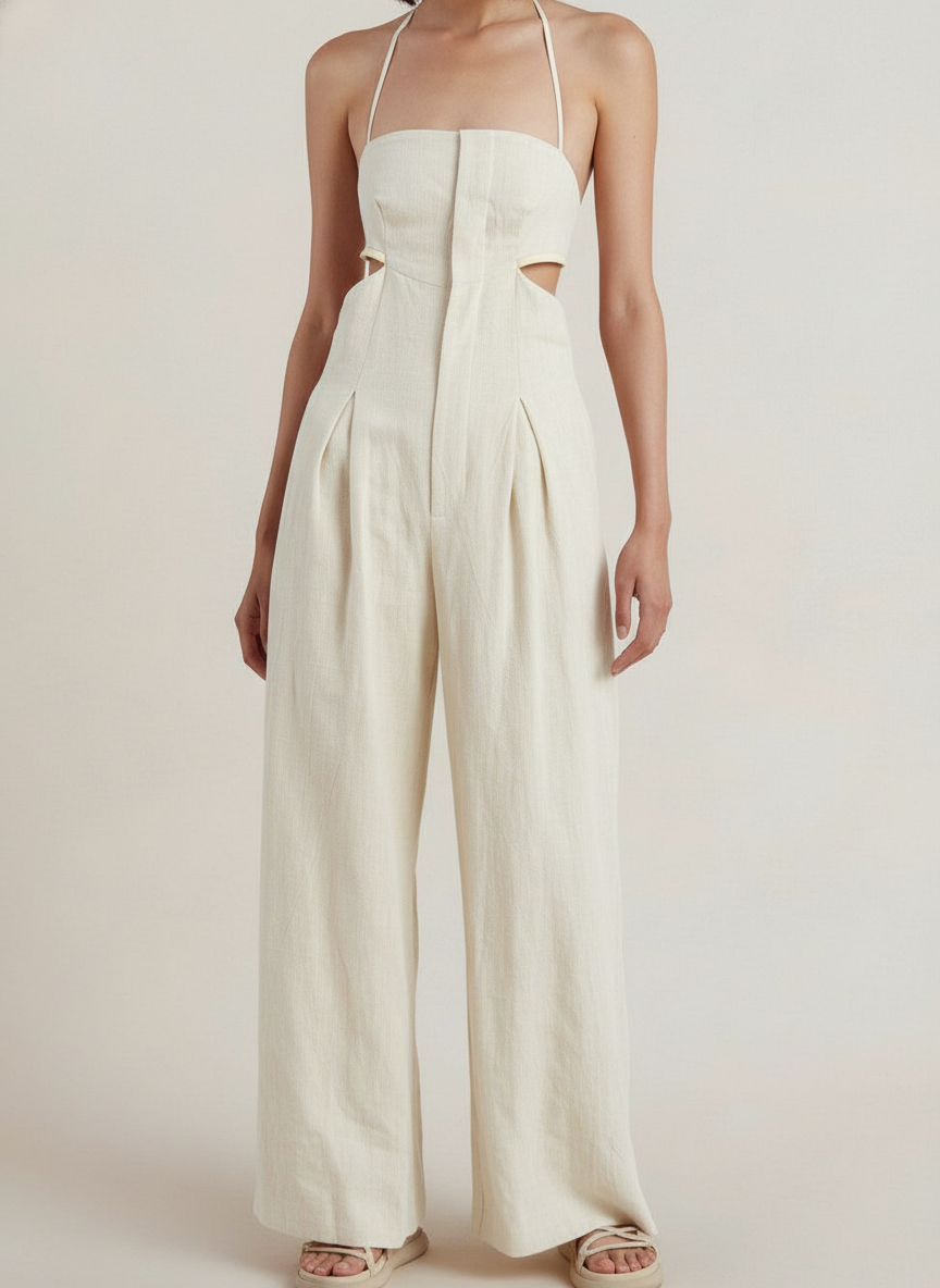 Halter Tie Jumpsuit With Waist Cutouts