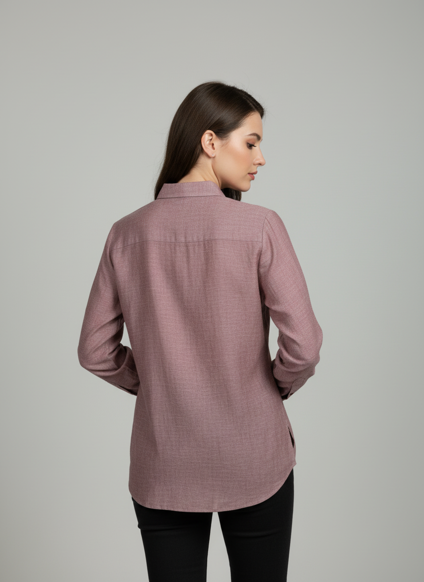 Band Collared Shirt With A Bow-Center Buttoned Placket