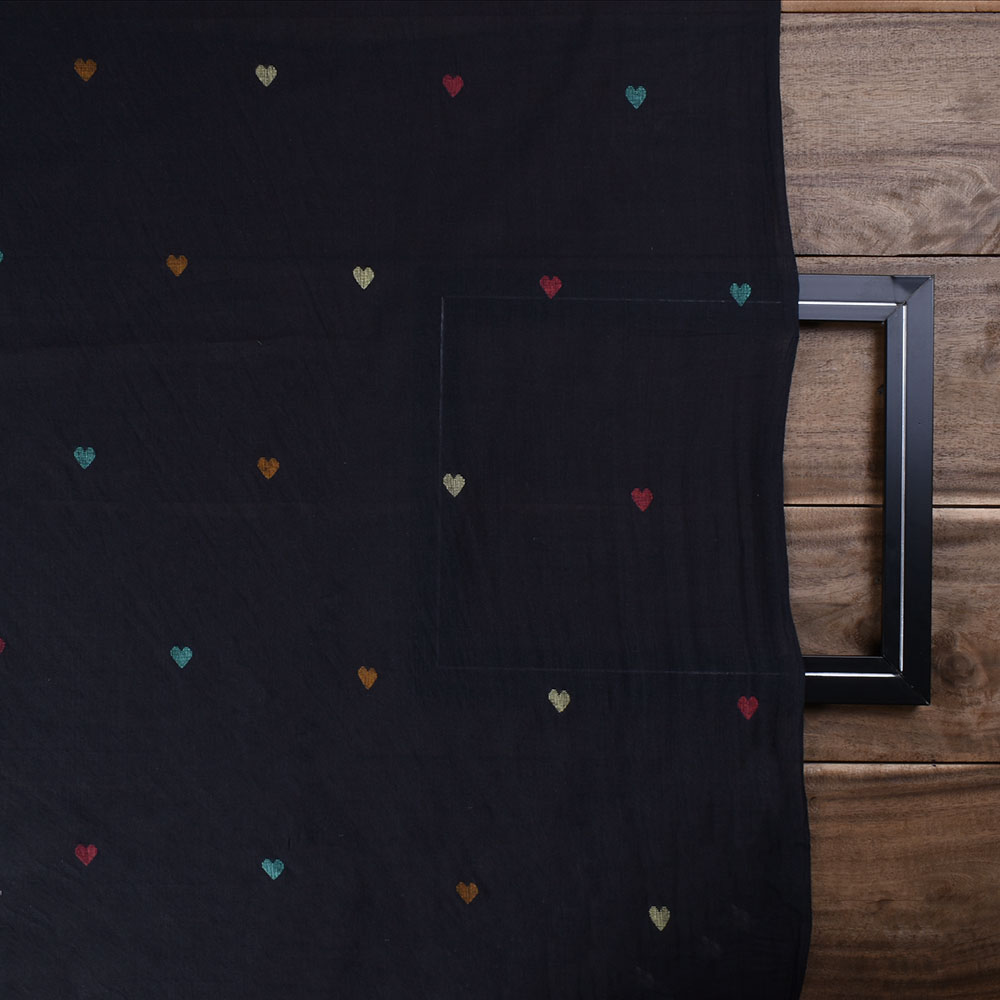 BLACK GEOMETRIC JAMDANI PURE COTTON 53 GSM HANDWOVEN FABRIC 300