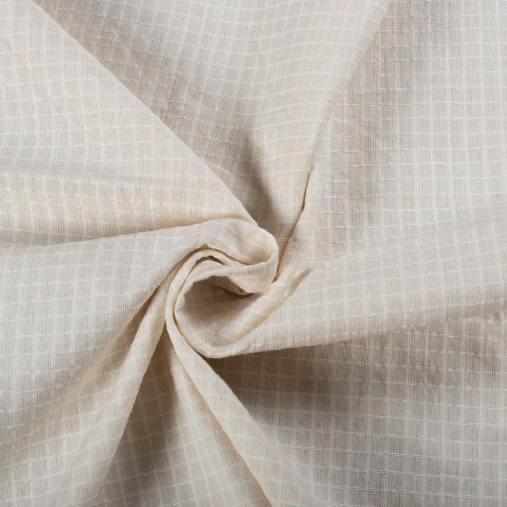 Check Cream Pure Cotton 97 GSM Handwoven Fabric