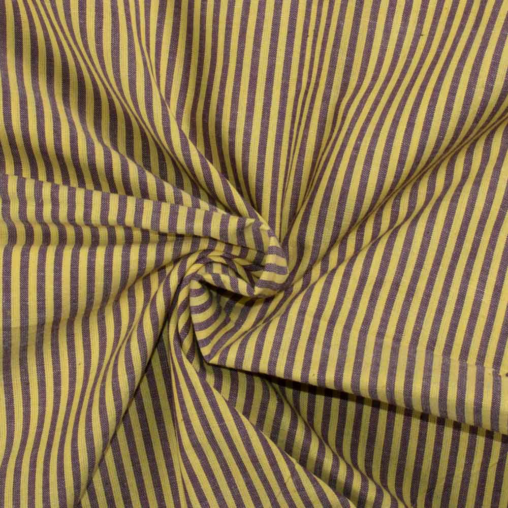 Stripe Yellow Brown Pure Cotton 90 GSM Handwoven Fabric