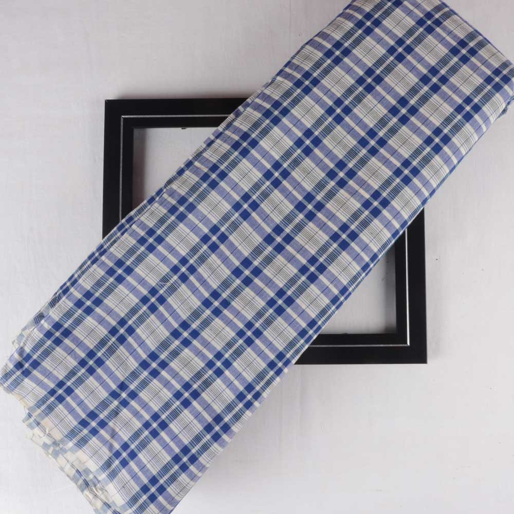 Check Blue & White Pure Cotton 89 GSM Handwoven Fabric