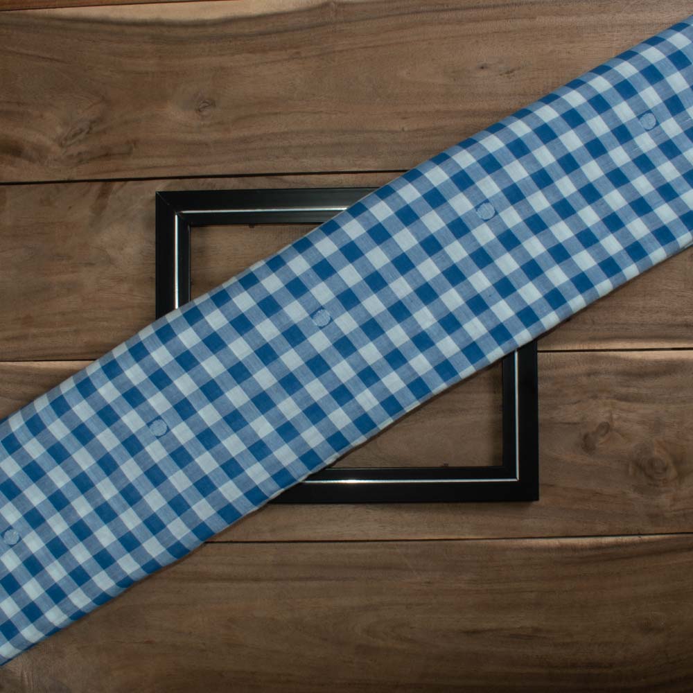 Check White & Blue Jamdani Pure Cotton 55 GSM Handwoven Fabric