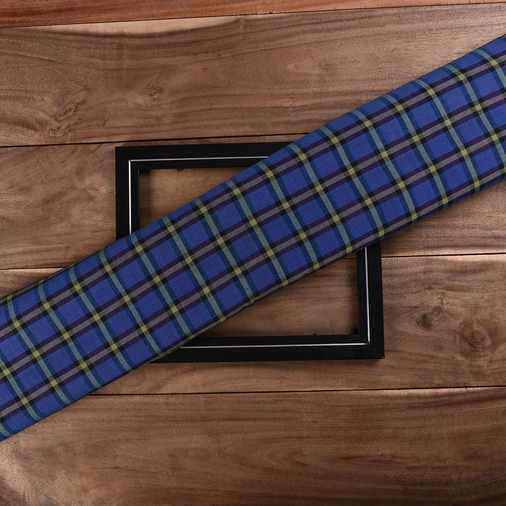 Check Blue Green Pure Cotton 90 GSM Handwoven Fabric 502
