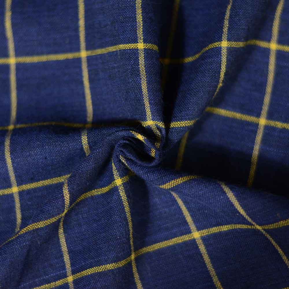 Check Blue & Yellow Pure Cotton 90 GSM Handwoven Fabric