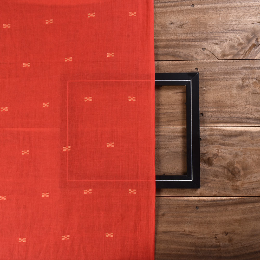 GEOMETRIC RED JAMDANI PURE COTTON 56 GSM HANDWOVEN FABRIC 261