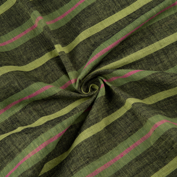 Stripe Green Pure Cotton 90 GSM Handwoven Fabric