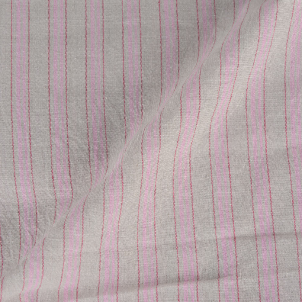 STRIPE PINK & OFF WHITE PURE COTTON 60 GSM HANDWOVEN FABRIC