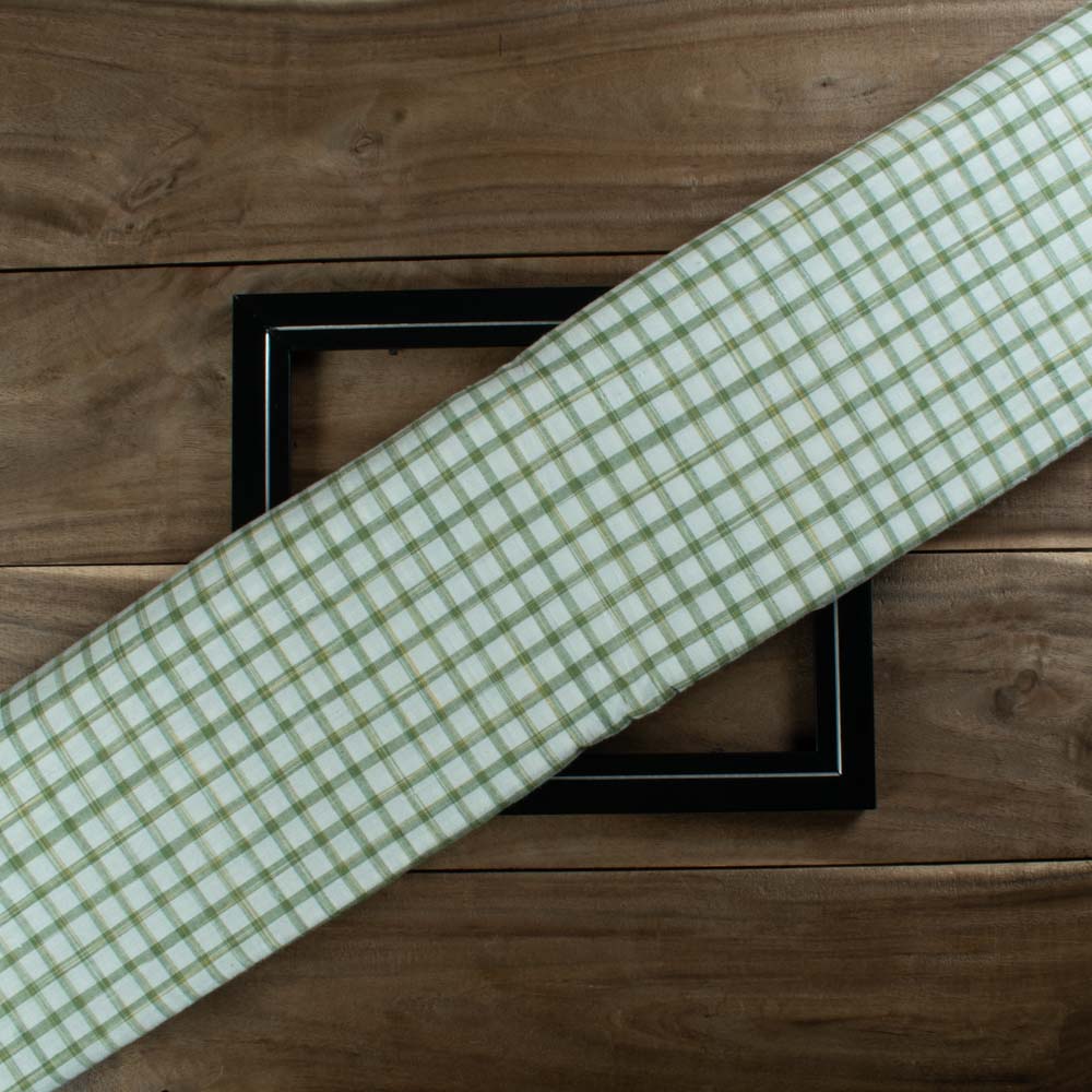 Check White Green Tie Dye 100 GSM Pure Cotton Handwoven Fabric
