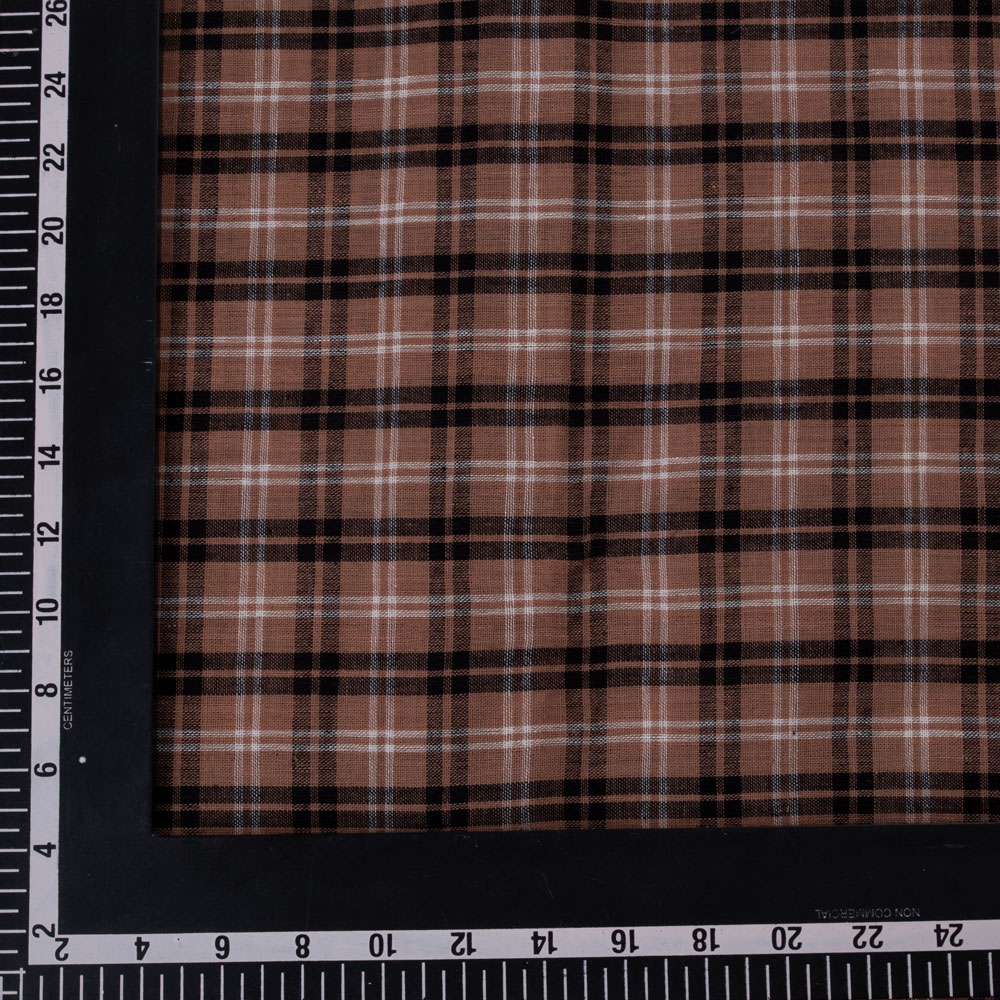 CHECK BROWN PURE COTTON 93 GSM HANDWOVEN FABRIC 234