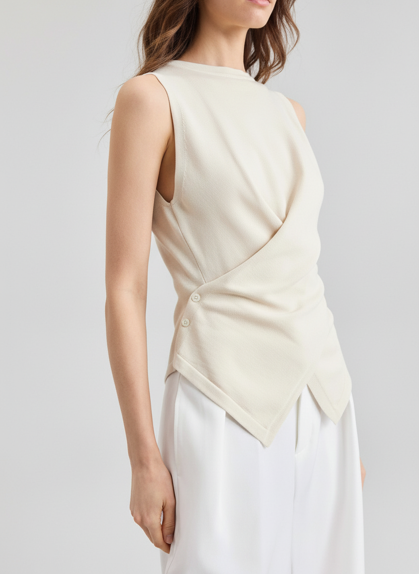 Asymmetric Buttoned Draped Top