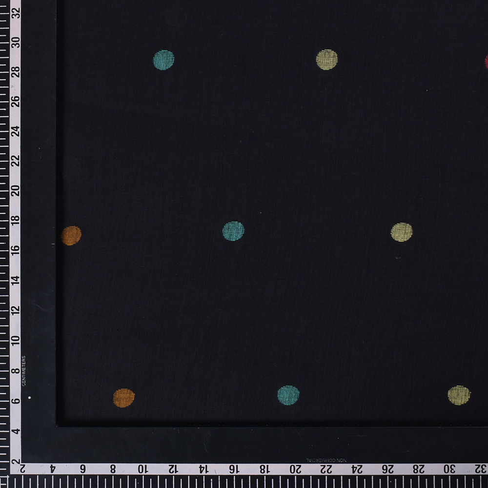BLACK GEOMETRIC JAMDANI PURE COTTON 53 GSM HANDWOVEN FABRIC