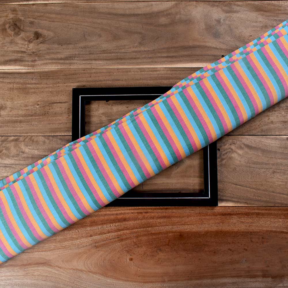 Stripe Multi Color Pure Cotton 80 GSM Handwoven Fabric