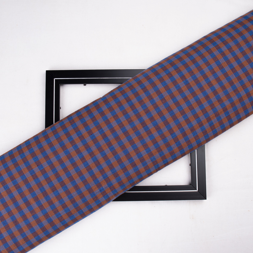 Check Blue & Brown Pure Cotton 98 GSM Handwoven Fabric 199