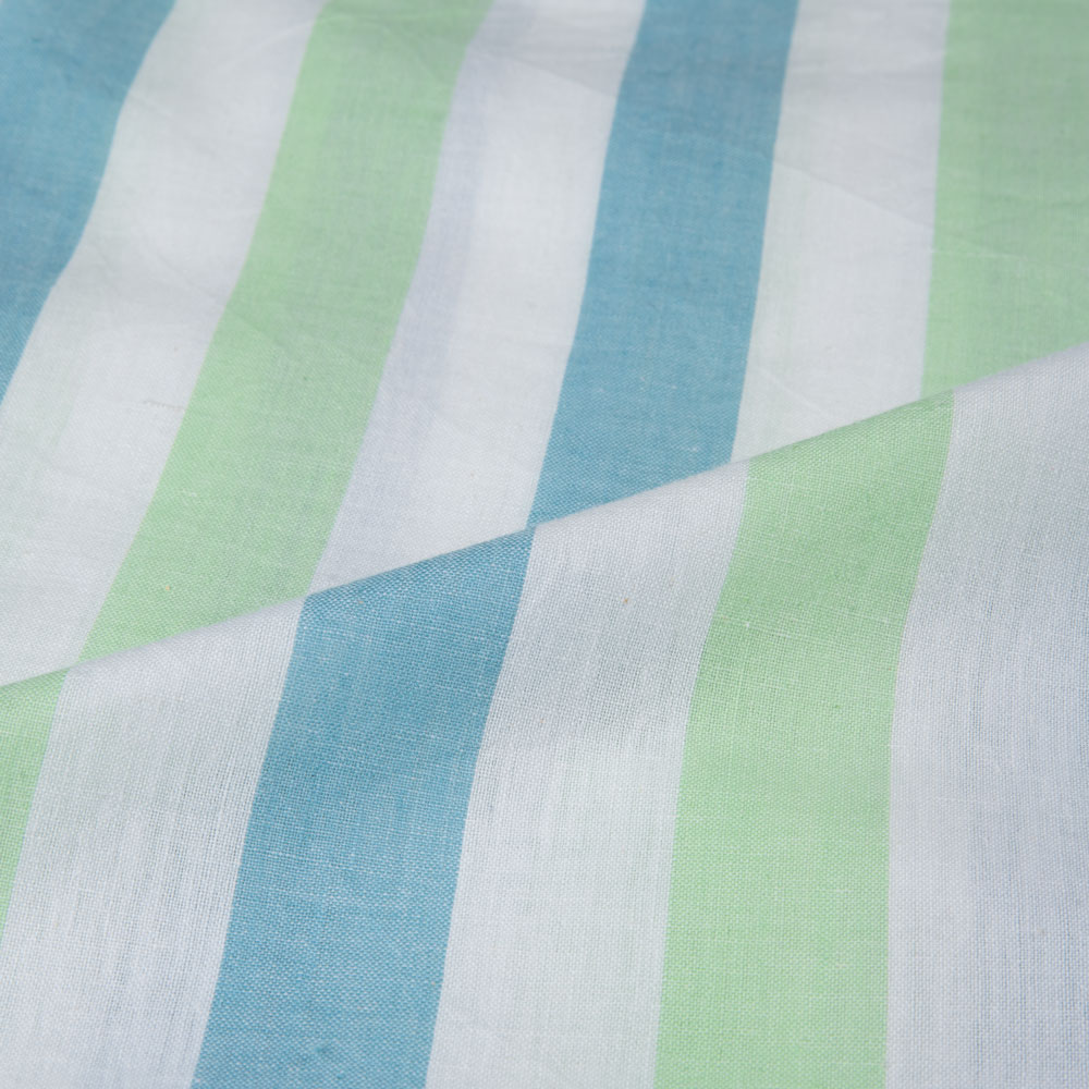 STRIPE BLUE & GREEN PURE COTTON 88 GSM HANDWOVEN FABRIC