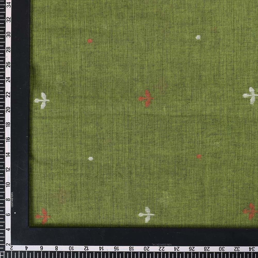 GREEN FLORAL JAMDANI PURE COTTON 57 GSM HANDWOVEN FABRIC