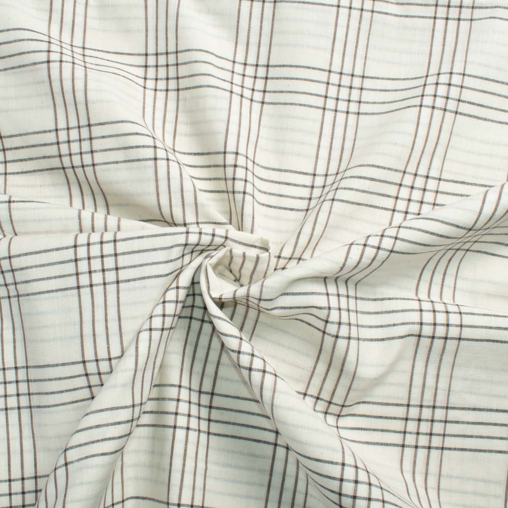Check White Blue Pure Cotton 100 GSM Handwoven Fabric