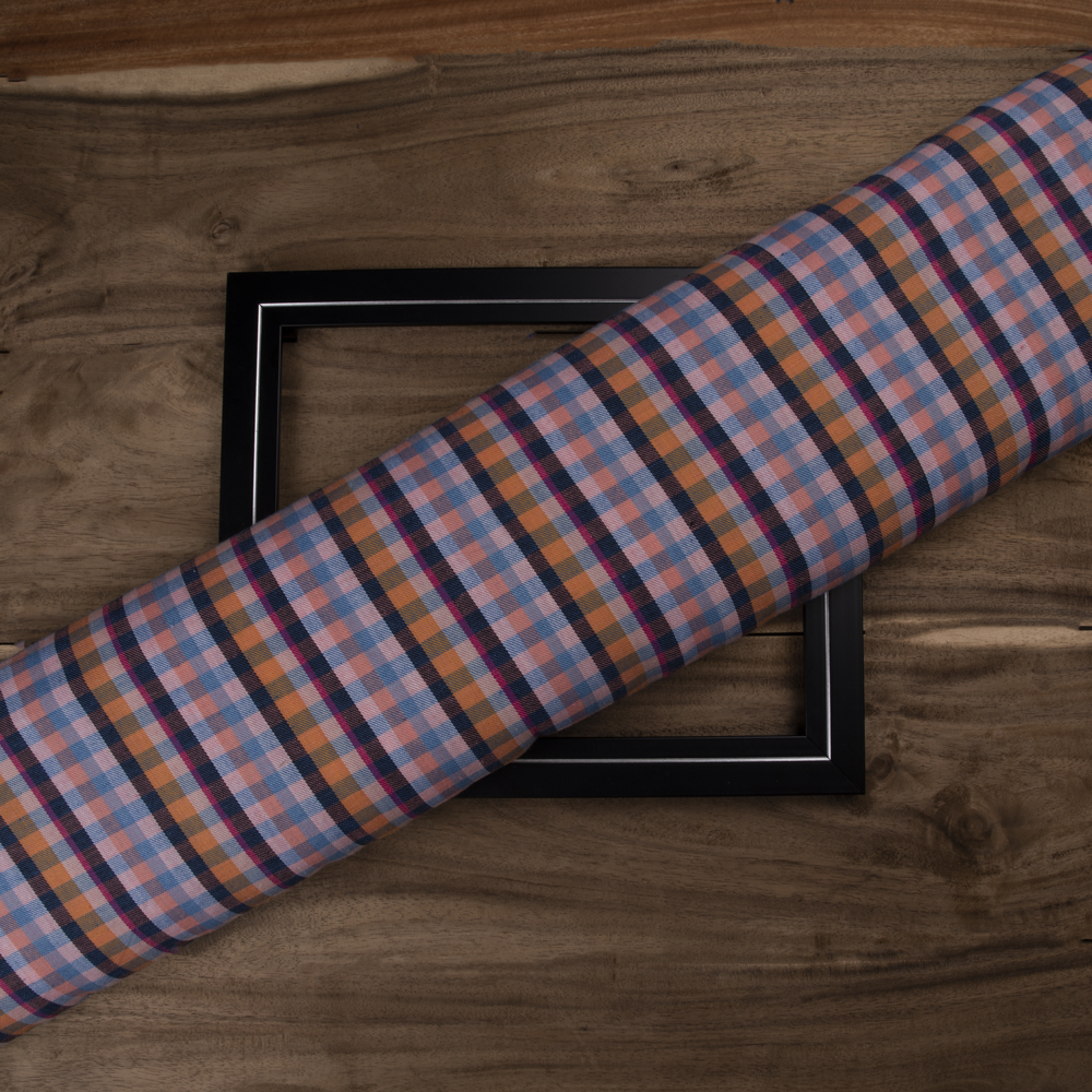 Check Twill Multi Colour Pure Cotton 100 GSM Handwoven Fabric