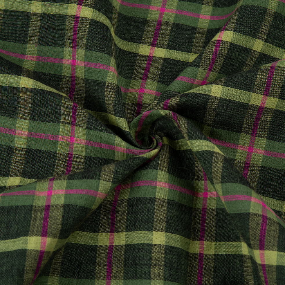 Check Green Pink Pure Cotton 92 GSM Handwoven Fabric