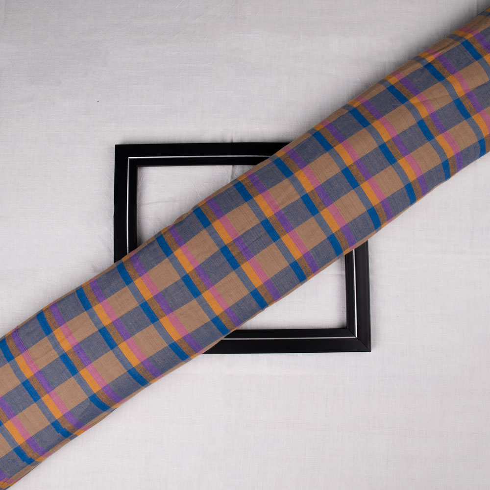 Check Multicolour Pure Cotton 90 GSM Handwoven Fabric