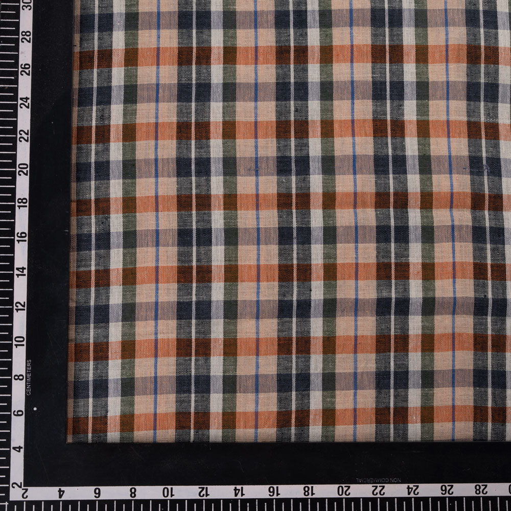 CHECK ORANGE & BLACK PURE COTTON 92 GSM HANDWOVEN FABRIC