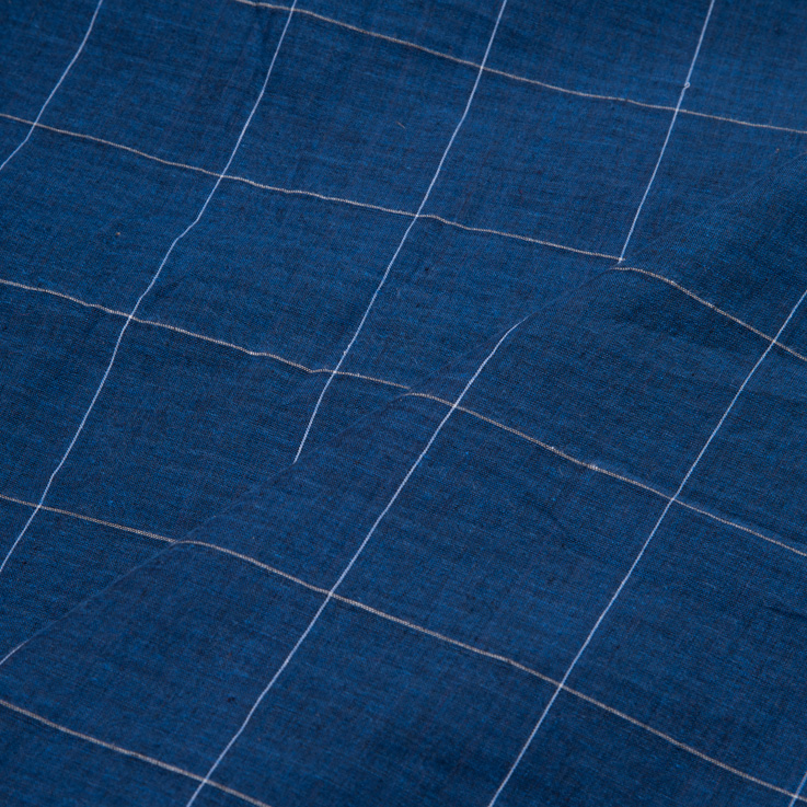 CHECK BLUE PURE COTTON 57 GSM HANDWOVEN FABRIC