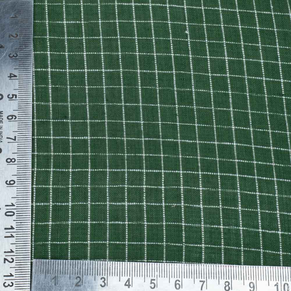 CHECK DARK GREEN KHADI COTTON 90 GSM HANDWOVEN FABRIC