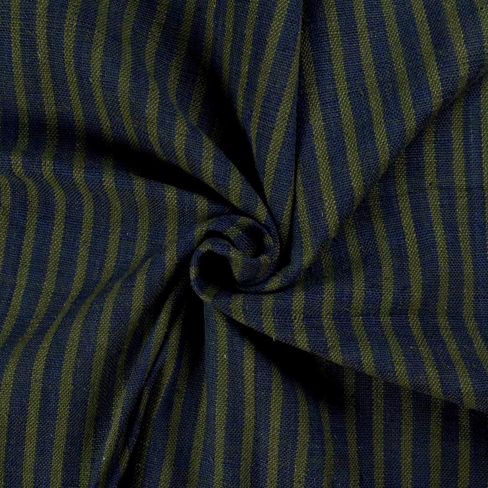 Stripe Olive Pure Khadi 260 GSM Handwoven Fabric