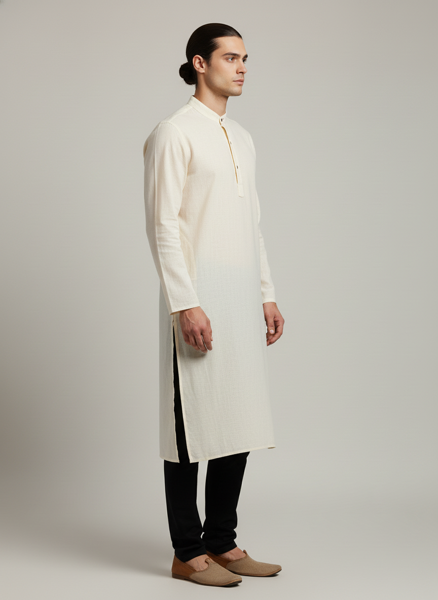 Plain Mandarin Collared Kurta - Full Sleeves