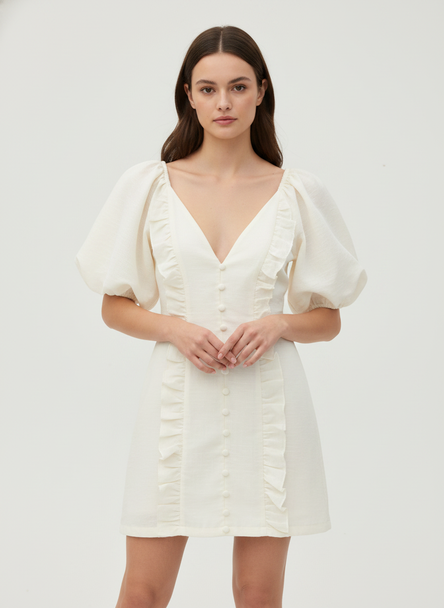Buttoned Up Ruffles & Puffs Dress