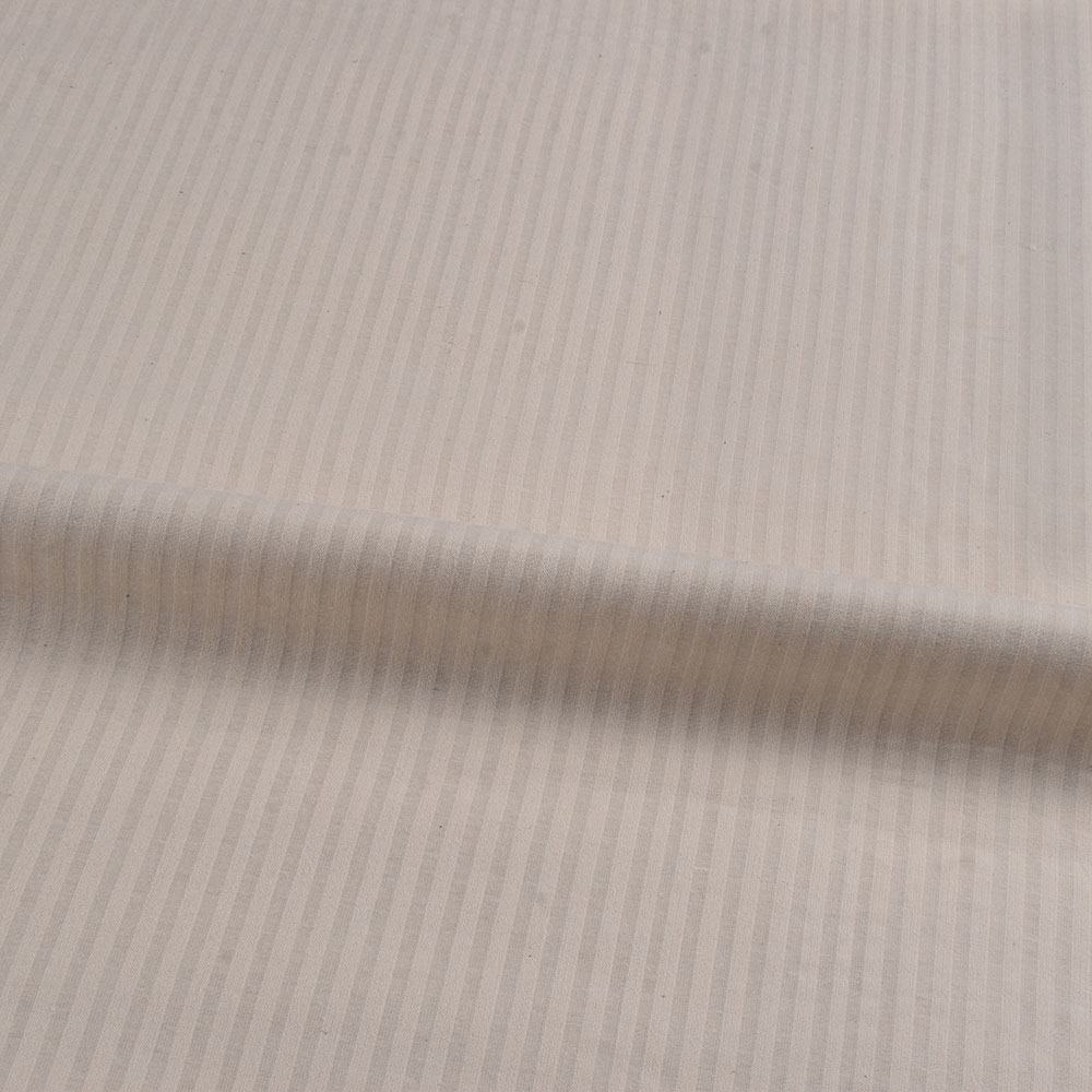 STRIPE CREAM COTTON & MULBERRY SILK BLEND 68 GSM HANDWOVEN FABRIC