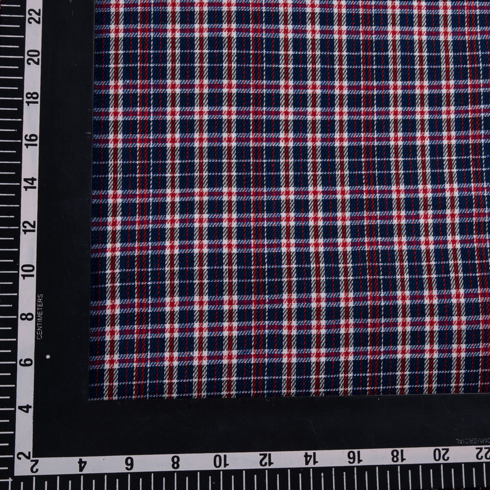 CHECK TWILL RED BLUE COLOUR PURE COTTON 120 GSM HANDWOVEN FABRIC